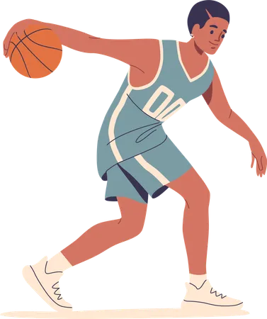 Joueur de basket-ball montrant des mouvements dynamiques et des compétences dans une pose sportive  Illustration