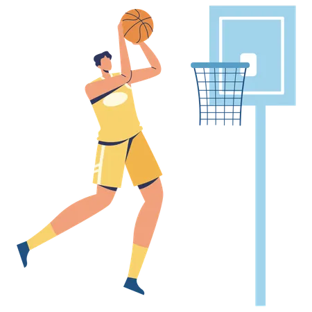 Joueur de basket-ball, tir en suspension d'un ballon de basket  Illustration