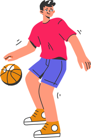 Joueur de basket-ball dribble le basket-ball  Illustration