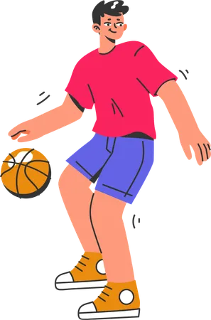 Joueur de basket-ball dribble le basket-ball  Illustration