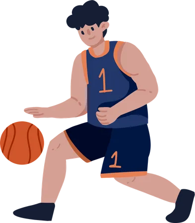 Joueur de basket-ball dribble le basket-ball  Illustration