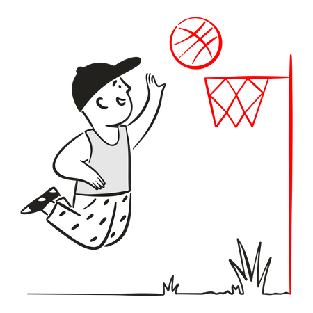 Un joueur de basket saute avec un ballon de basket  Illustration