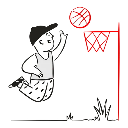 Un joueur de basket saute avec un ballon de basket  Illustration