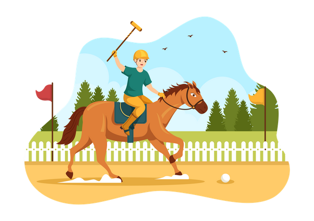 Joueur de cheval de polo frappant la balle  Illustration