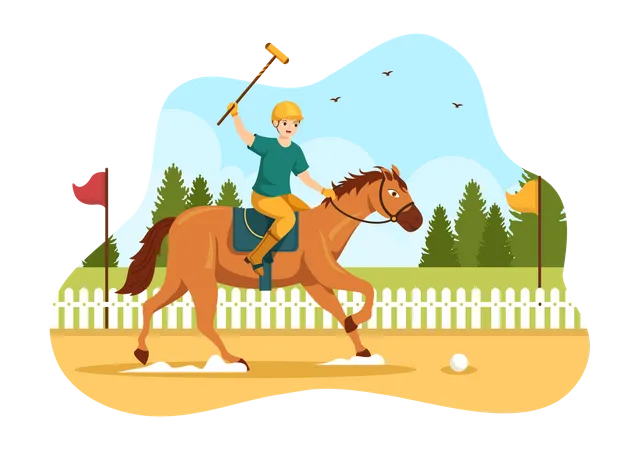 Joueur de cheval de polo frappant la balle  Illustration