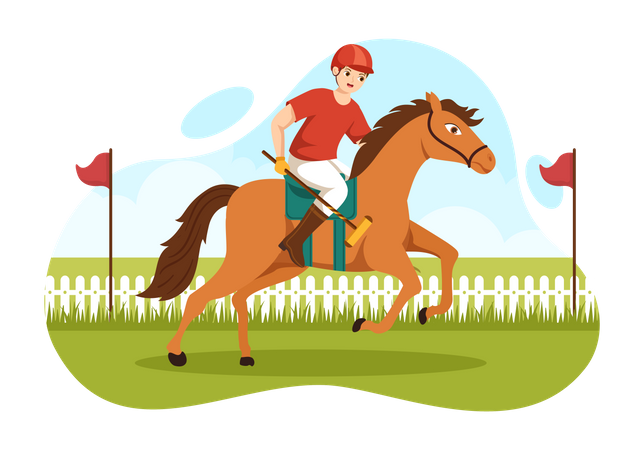 Joueur de cheval de polo jouant en tournoi  Illustration