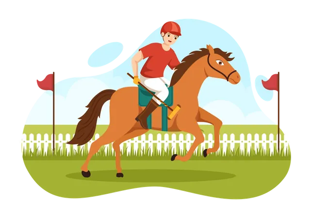 Joueur de cheval de polo jouant en tournoi  Illustration