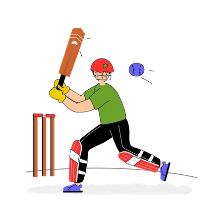 Joueur de cricket frappant la balle  Illustration