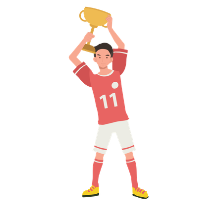 Joueur de football célébrant la victoire avec le trophée  Illustration