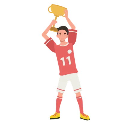 Joueur de football célébrant la victoire avec le trophée  Illustration