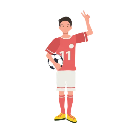 Joueur de football debout avec le football  Illustration