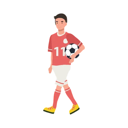 Joueur de football debout avec le football  Illustration