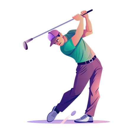 Un joueur de golf effectue un swing avec son club  Illustration