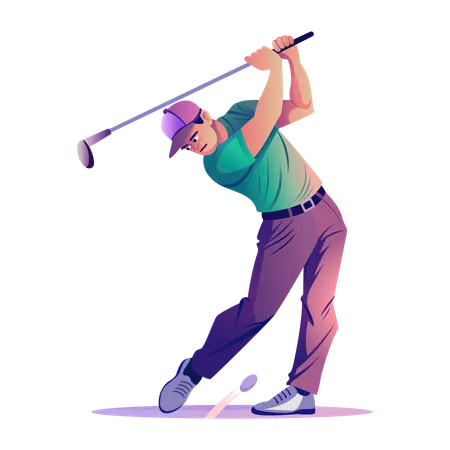 Un joueur de golf effectue un swing avec son club  Illustration