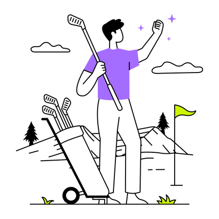 Un joueur de golf frappe la balle sur le terrain  Illustration