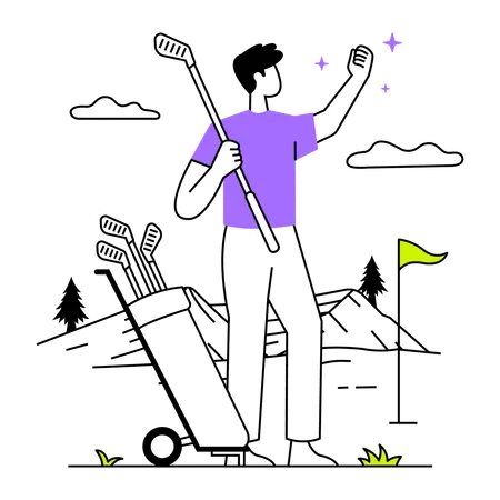 Un joueur de golf frappe la balle sur le terrain  Illustration