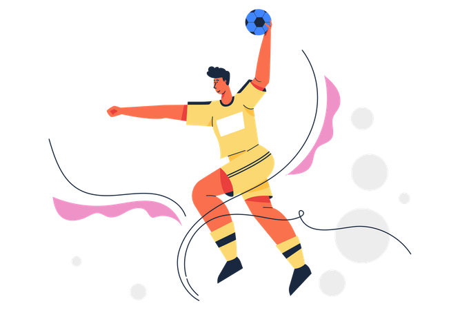 Joueur de handball sautant avec le ballon  Illustration
