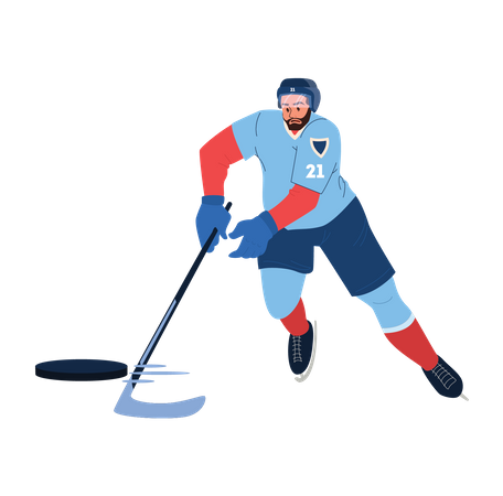 Joueur de hockey sur glace frappant la balle  Illustration