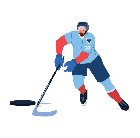 Joueur de hockey sur glace frappant la balle  Illustration