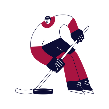 Joueur de hockey avec bâton et rondelle  Illustration