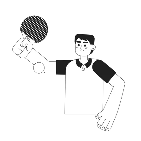 Joueur de ping-pong frappant la balle avec une pagaie  Illustration
