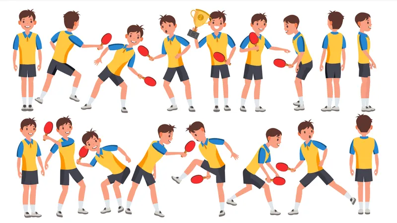 Joueur de tennis de table masculin avec un geste différent  Illustration
