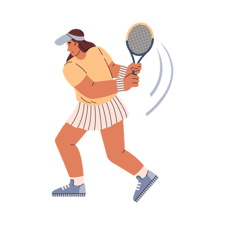 L'uniforme de sport de jeune femme de joueur de tennis se prépare à frapper la balle avec une raquette  Illustration