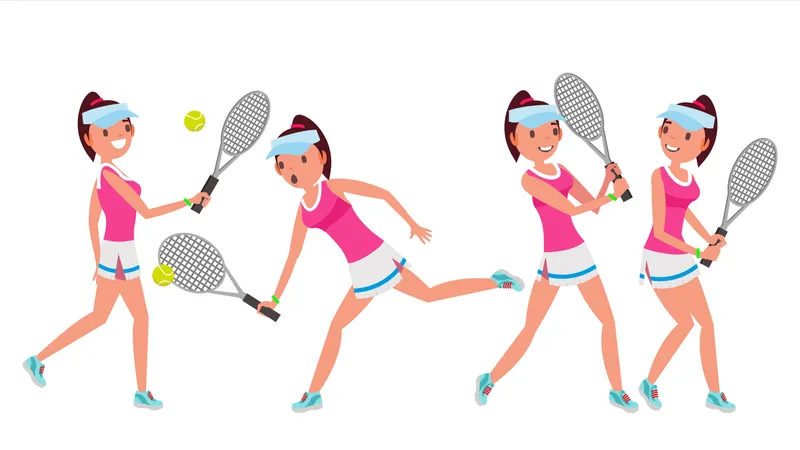 Vecteur De Joueur De Tennis Jeune Et En Bonne Sante Joueurs Pratiquant Avec Une Raquette De Tennis Illustration De Dessin Anime Plat Illustration