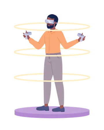 Joueur masculin debout sur une station de jeu VR  Illustration