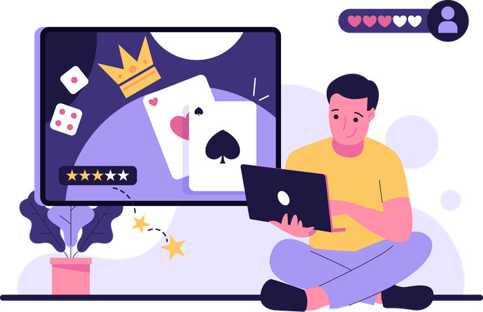 Joueur jouant au poker en ligne  Illustration