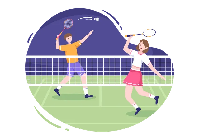 Joueurs de badminton jouant à un jeu  Illustration