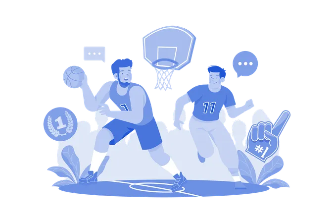 Joueurs de basket sur le terrain  Illustration