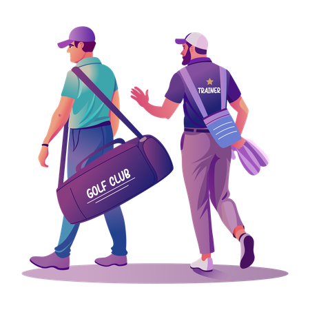 Les joueurs de golf vont jouer au golf avec un sac de golf  Illustration