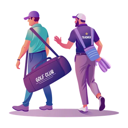 Les joueurs de golf vont jouer au golf avec un sac de golf  Illustration