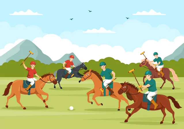 Joueurs de polo en compétition les uns avec les autres  Illustration