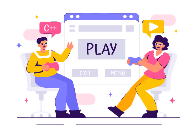 Des joueurs professionnels et mignons diffusent en ligne tout en jouant à des jeux vidéo sur une plateforme en direct  Illustration