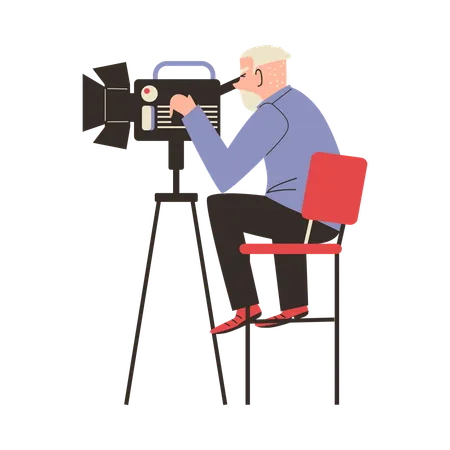 Journalist filming news camera  Illustration