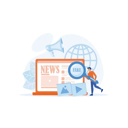 Journalist is finding fake news on media  イラスト