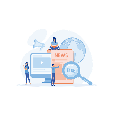Journalist is searching for fake content on social media  Illustration