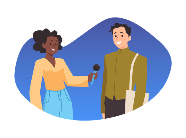 Journalist or blogger conducting an interview or public survey  Illustration
