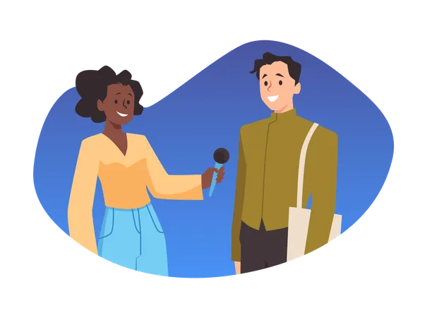 Journalist or blogger conducting an interview or public survey  Illustration