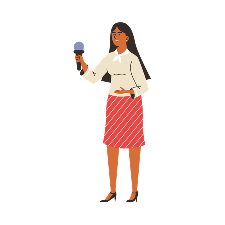 Journalist reporter standing with mic  Illustration