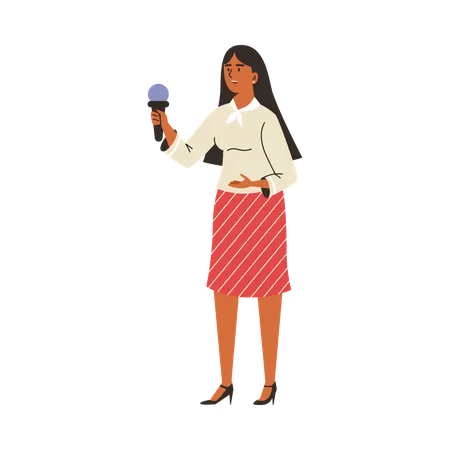 Journalist reporter standing with mic  Illustration