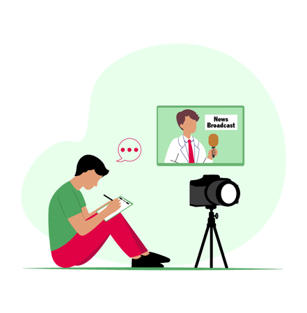 Journalist Taking Notes During News Broadcast  Illustration