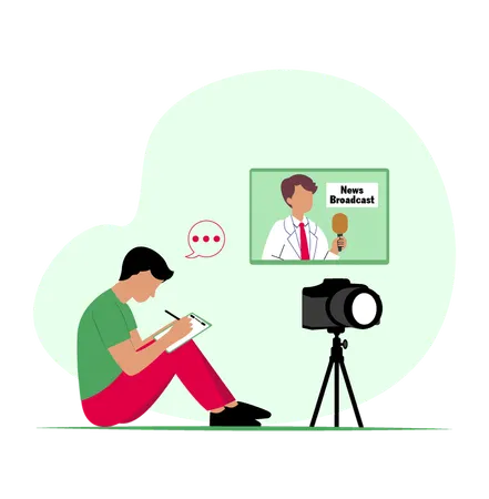 Journalist Taking Notes During News Broadcast  Illustration
