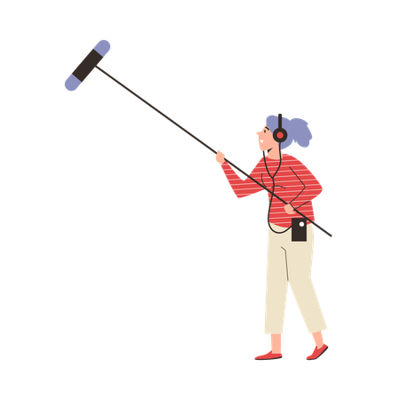 Journalist with boom microphone  Illustration