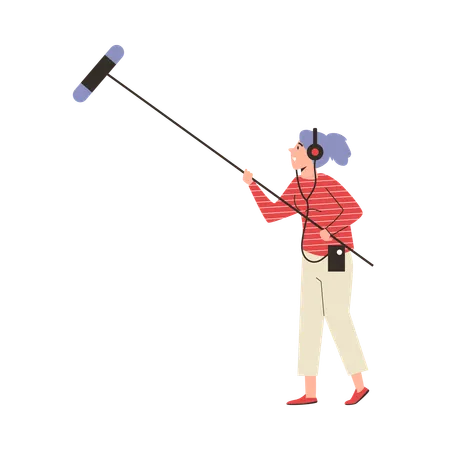 Journalist with boom microphone  Illustration