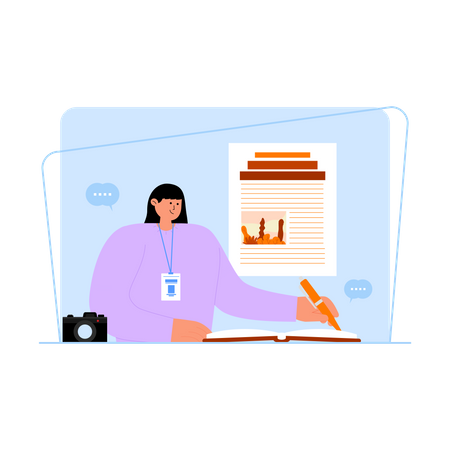 Journalist writing world heritage history  Illustration