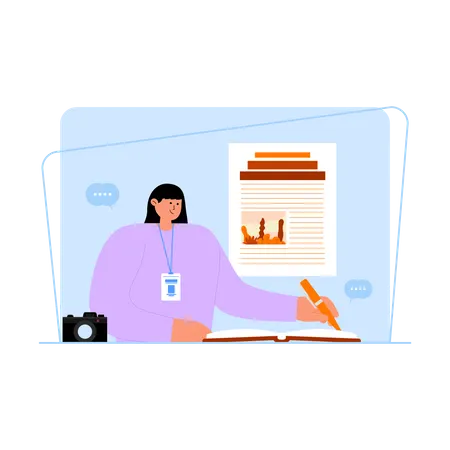 Journalist writing world heritage history  Illustration