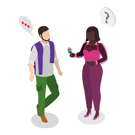 Un journaliste donne une interview tout en travaillant dans les médias de masse  Illustration